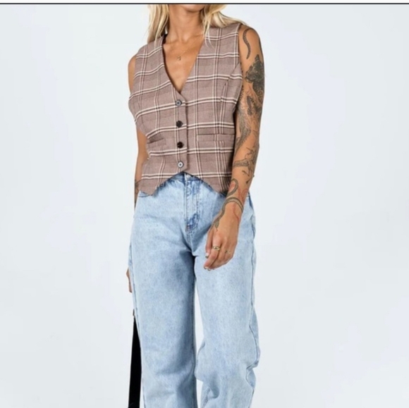 Princess Polly Jackets & Blazers - Princess Polly Carrie Plaid Oversized Vest